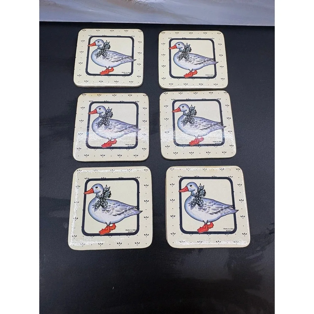 Vtg 1980's Cork Backed Country Goose Coasters Cottage Granny Core